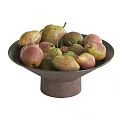 Fresh Green and Red Pears in Various Colored Ceramic Bowls for Home Kitchen