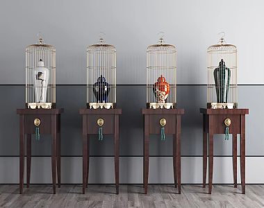 New Chinese Ornaments Bird Cage Vase Decorative Ornaments Combination 3d model