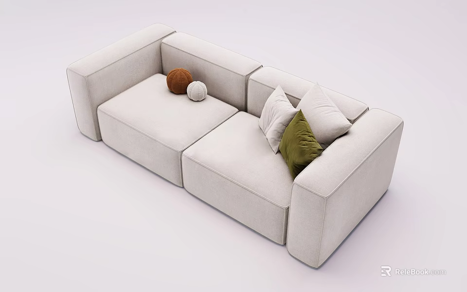Light Gray Two Seater Sofa With Green White Cushions And Decorative Balls 3d model 