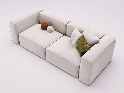 Light Gray Two Seater Sofa With Green White Cushions And Decorative Balls 3d model