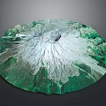 Garden Landscape 3D Circular Model with Green Vegetation and White Mountain Peak