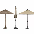 Stylish Patio Umbrellas In Three Different Designs Featuring Wooden Poles Foldable Options And Beige Tones