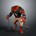 Tiger Humanoid Character With Red Claws Chain Yin Yang Symbol Beige Pants Holding Mace