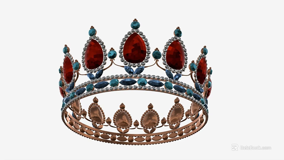 Exquisite Crown Jewelry Adorned With Red And Blue Gemstones And Golden Details 3d model 