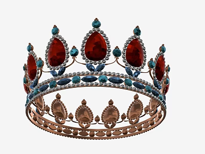 Exquisite Crown Jewelry Adorned With Red And Blue Gemstones And Golden Details 3d model
