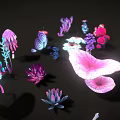 Vibrant Colorful Floral Plants With Pink Purple Blue And White Petals On Black Background