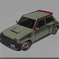 Light Green Small Car With Red Roof And Red Rims In Vintage Cartoon Design
