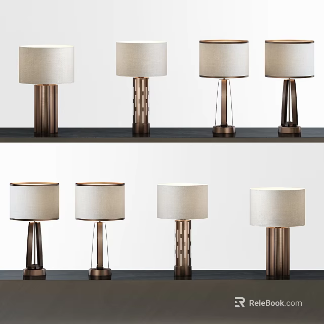 Multiple Table Lamps With Different Metal Bases And Fabric Shades Design 3d model