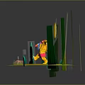 Cartoon Scene With Colorful Character Green Orange Trees Small Plants Pink Stone And Yellow Ground