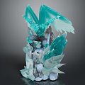 Crystal Dragon Fantasy Game Character With Transparent Teal Wings And Rocky Crystal Base