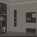 Modern Bookcase With Glass Doors White Black Shelves Books And Green Plants