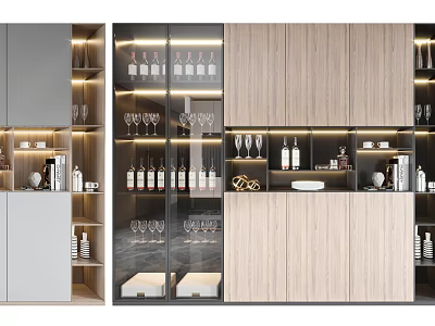 Modern Wine Cabinet With Glass Door And Built In Lighting For Wine Storage 3d model