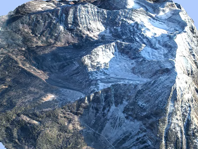 3D Rendered Mountain Garden Landscape With Natural Rock Vegetation And Snow 3d model