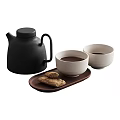 Minimalist Modern Tea Set With Ceramic Black Teapot White Cups Glass Containers And Tray