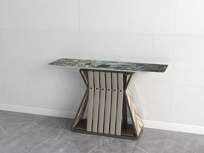 Elegant Modern Entryway Console Table With Marble Top And Striped Legs Design 3d model