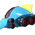 Cartoon Style Blue Aircraft With Yellow Fin Black Windshield Red Rivets And Wings