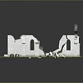 Ancient Stone Ruin Structure With Grass Covered Base And Broken Archways