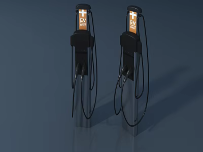 Two Modern Electric Vehicle Charging Stations With Digital Screens And Cables 3d model
