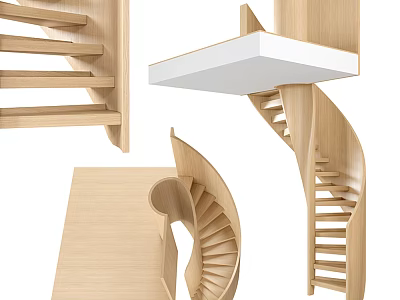 Modern Wooden Spiral Staircase Interior Design With Curved Steps And Open Tread 3d model