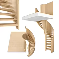 Modern Wooden Spiral Staircase Interior Design With Curved Steps And Open Tread