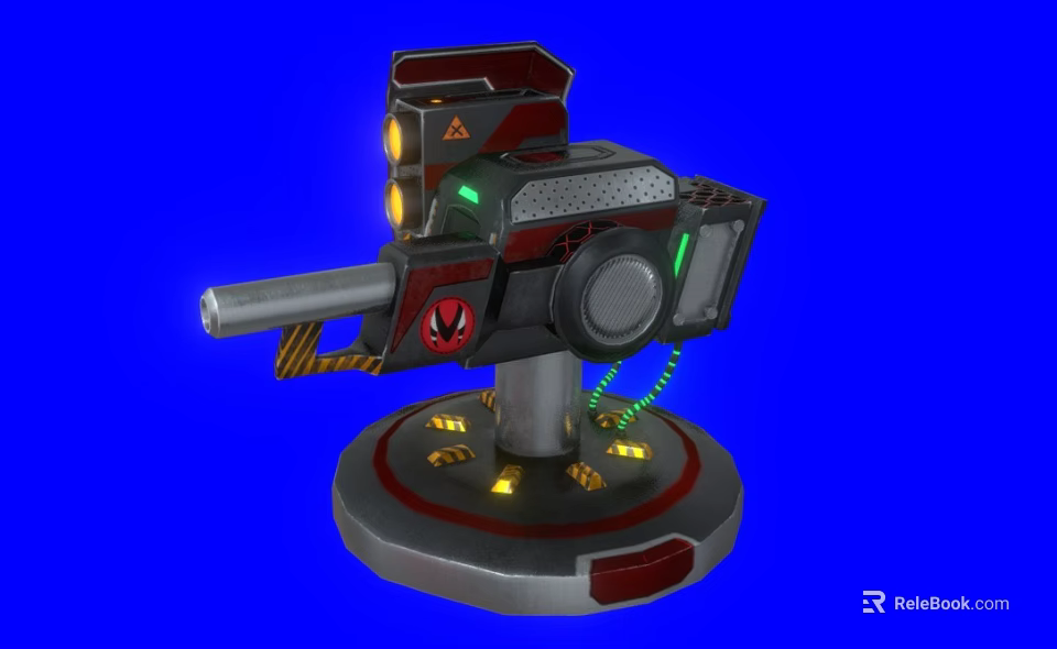 Mechanical Electric Toy Cannon With Red Gray Design Yellow Light And Circular Base 3d model 