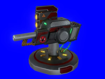 Mechanical Electric Toy Cannon With Red Gray Design Yellow Light And Circular Base 3d model