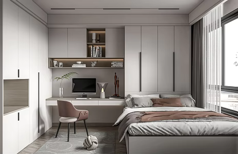 Modern Tatami Bedroom Double Bed Bookcase Wardrobe 3d model