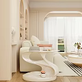 Elegant Modern Sofa And Coffee Table Set With Curved Design Light Curtains And Natural Light