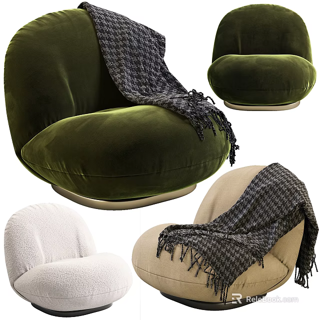 Comfortable Accent Chair in Velvet Plush Fabric with Plaid Blanket Design 3d model 
