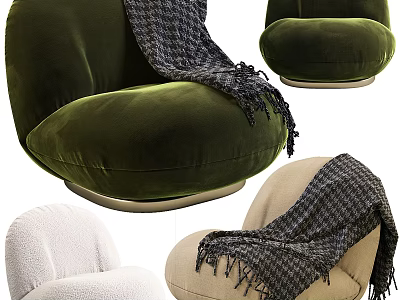 Comfortable Accent Chair in Velvet Plush Fabric with Plaid Blanket Design 3d model