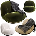 Comfortable Accent Chair in Velvet Plush Fabric with Plaid Blanket Design