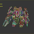 Sci Fi Mechanical Battle Robot With Green Metal Body Orange Parts Weaponized Claws And Mechanical Arms