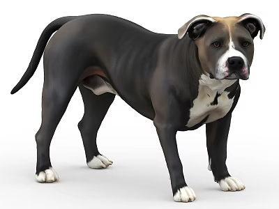 Black And White Muscular Dog Standing With White Chest And Paws 3d model