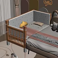 Wooden Kids Bed With White Dotted Guardrail Yellow Cloud Pillow And Beige Pillow Mattress Pad