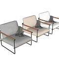 Gray Leisure Chair With Wooden Armrests Metal Frame Draped Blanket And Round Decor