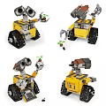 Yellow Robot Building Blocks Model With Tracks Large Eyes And Small Plant