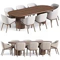 Modern Wooden Dining Table Set With 8 Light Gray Upholstered Chairs 3d model