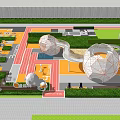 Modern Garden Landscape With Spherical Structures Colorful Pathways And Greenery Areas 3d model
