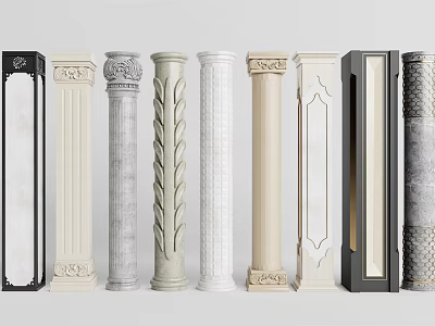 Different Architectural Columns With Classical Carvings Modern Designs And Various Materials 3d model
