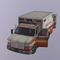 Red And White Ambulance Emergency Medical Vehicle With Exterior Lights And Rescue Design
