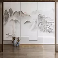 New Chinese-style roller shutter landscape ink painting gauze curtain partition 3d model