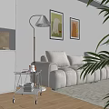 Cream Colored Leather Multi Person Sofa In Living Room With Floor Lamp And Decorative Paintings