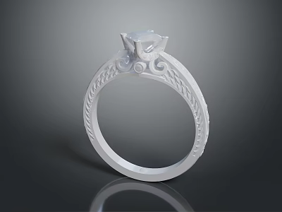 Exquisite White Fashion Ring With Intricate Engraved Patterns And Square Gemstone 3d model