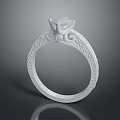 Exquisite White Fashion Ring With Intricate Engraved Patterns And Square Gemstone 3d model
