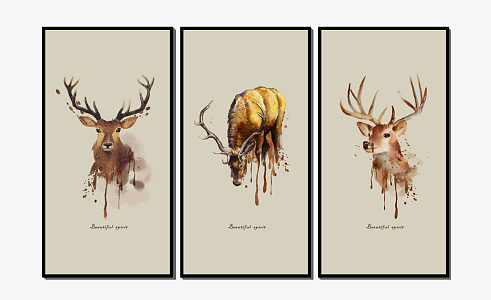 Modern Animal Painting Animal Elk Decorative Painting Hanging Painting 3d model