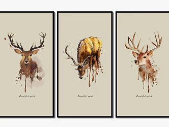 Modern Animal Painting Animal Elk Decorative Painting Hanging Painting 3d model