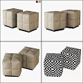 Stylish Ottoman Seats In Beige And Checkerboard Patterns For Home Decor