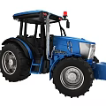 Blue Utility Tractor with Red Top Light Large Wheels and Cab Structure 3d model