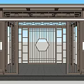 Traditional Chinese Gate Structure Featuring Metal Grille And Decorative Top Design 3d model