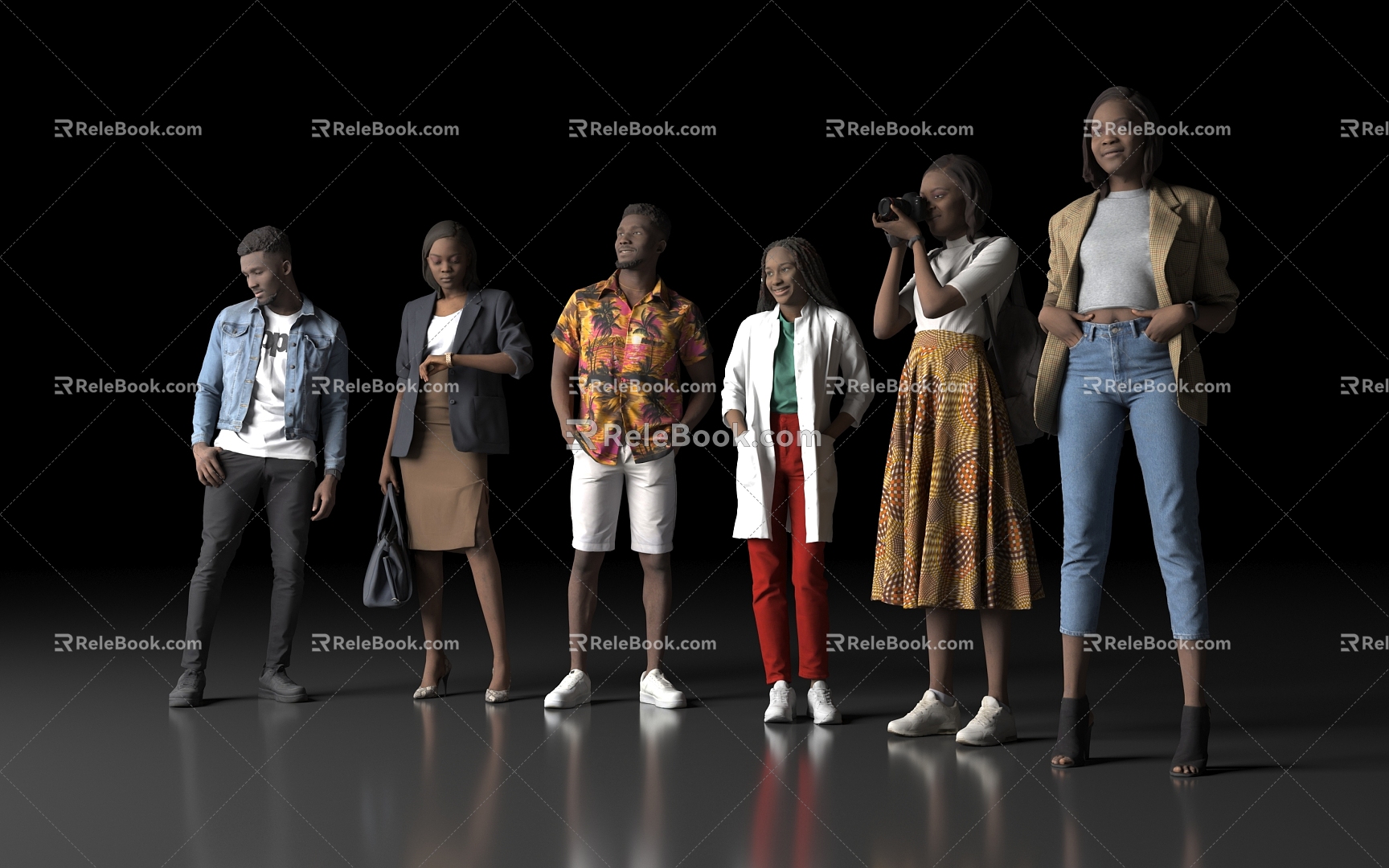 multi-person man woman adult waiter tourist pedestrian professional leisure ethnic asian european african human 3d model